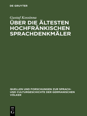 cover image of Über die ältesten hochfränkischen Sprachdenkmäler
